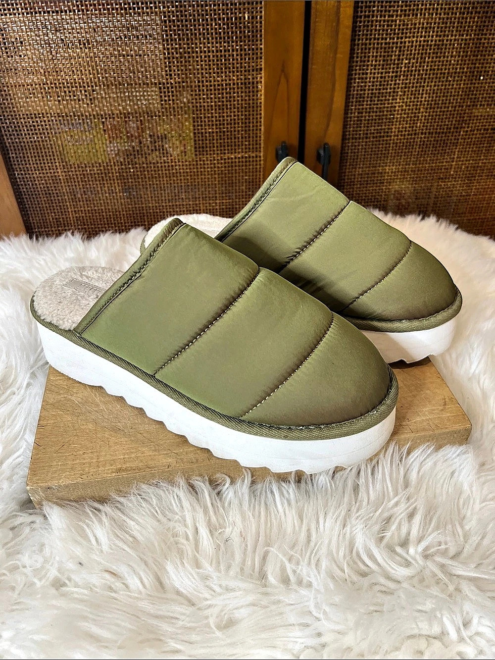 Maeve Puffy Green Platform Slippers